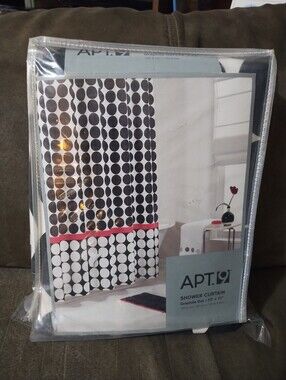 APT. 9 Graphite Dot Shower Curtain - Black, White & Red Accent